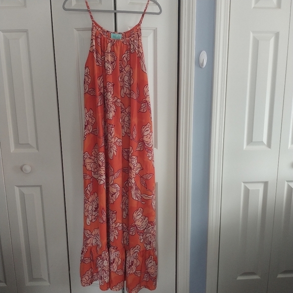 True Destinations Orange Floral Maxi Dress Coverup XS - Picture 13 of 13